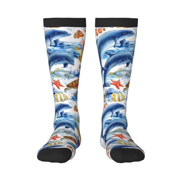 Fotbe Marine Animals Calcetas Divertidas Estampadas para Hombre y Mujer, Calcetas de Algodón hasta la Rodilla para Caminar, Correr, Enfermería y Embarazo