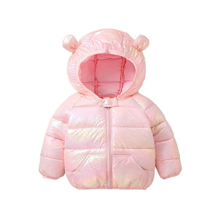 

Winter Down Coats for Kids with Hoods Shiny Full Zipper Padded Light Puffer Jacket for Toddlers Baby Boys Girls Outerwear