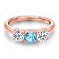 thumbnail image 3 of Gem Stone King 18K Rose Gold Plated Silver Swiss Blue Topaz and White Topaz Engagement Ring for Women | 1.85 Cttw | Round 5MM | Gemstone November Birthstone | Size 9, 3 of 6