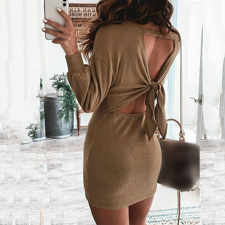 Backless Long Sleeve Tight Jumpsuit Women 2023 Fashion Solid Color