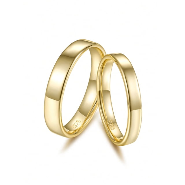 1pair S925 Sterling Silver Electroplated 14k Gold Simple Classic Design Couple Rings Suitable For Both Men And Women
