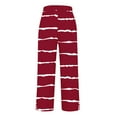 thumbnail image 4 of Women Striped Capris Pant Casual Lightweight Straight Leg Trendy Elastic High Waist Summer Beach Trouser Wine XL, 4 of 6