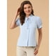 thumbnail image 2 of Camisa De Manga Corta Con Cuello De Lazo Para Mujer Blusa De Cuello Alto Con Encaje Frontal Con Botones Y Manga Abullonada Azul claro M, 2 of 6