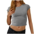 thumbnail image 2 of Women's Crop Top Trendy Athletic Yoga Tees Trendy Slim Fit Cap Sleeve Y2k Blouses Fitness Compression Shirt (2XL, Gray), 2 of 6