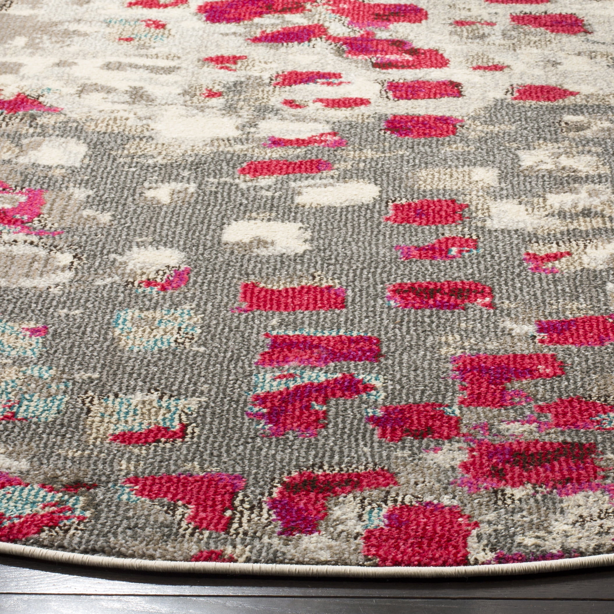 SAFAVIEH Monaco Driskoll Abstract Area Rug, Grey/Fuchsia, 6'7" x 6'7" Round