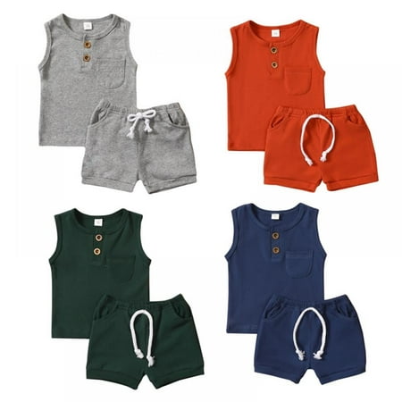 

6M-4Y Baby Boys 2Pcs Summer Outfits Short Sleeve T-Shirt Tops Elastic Waistband Shorts Set Toddler Clothes
