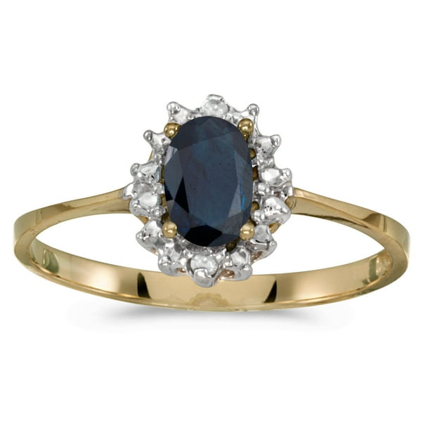 DirectJewelry 10k Yellow Gold Oval Sapphire And Diamond Ring