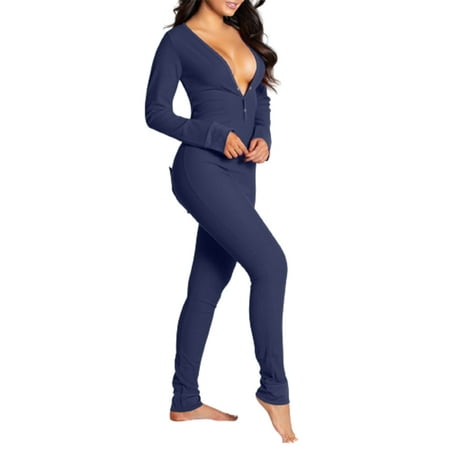 

Women Long Sleeve V Neck Bodysuit Sexys Onesies Pajamas Autumn & Winter Casual Butt Button Flap Jumpsuits Rompers New