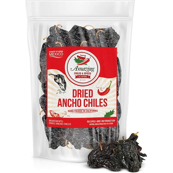 Dried Ancho Chiles Peppers 4 oz Natural and Premium - Mild to Medium Heat, Sweet & Smoky Flavor - Air Tight Resealable Bag