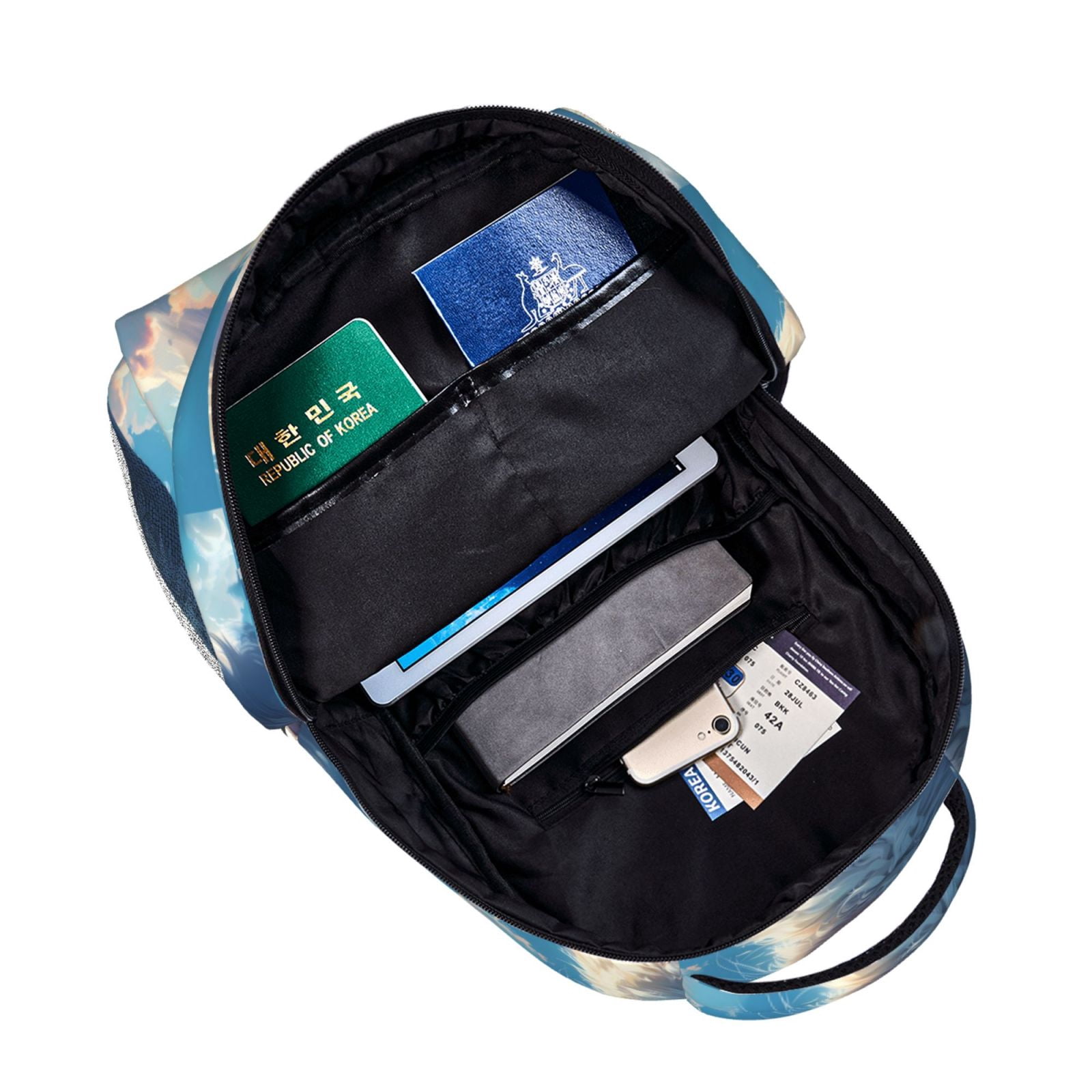 Xecao Clear Sky Blue Cat Backpack, a stylish and functional choice for both men and women, is the perfect basic bookbag for college, work, or travel