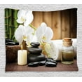 thumbnail image 1 of Spa Decor Tapestry, Asian Spa Style Decoration with Zen Stones Candle Flowers and Bamboo, Wall Hanging for Bedroom Living Room Dorm Decor, 60W X 40L Inches, White Green and Black, by Ambesonne, 1 of 2