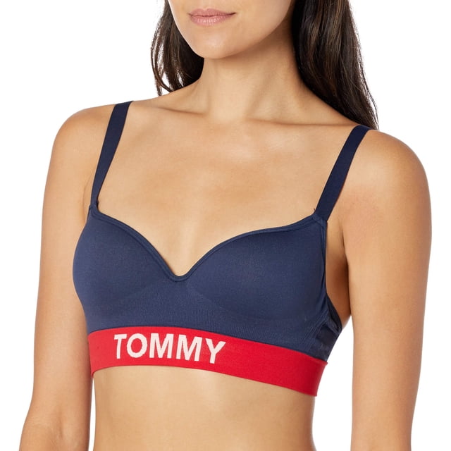 Bralette Tommy Hilfiger para mujer, sin costuras, ligeramente forrado, azul marino