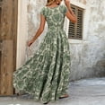 thumbnail image 5 of ZEHJUHAN Women's V-Neck Botanical Print Short Sleeve Maxi Dress, Elastic Waist Bohemian Flowy Summer Dress Green，XXL, 5 of 6