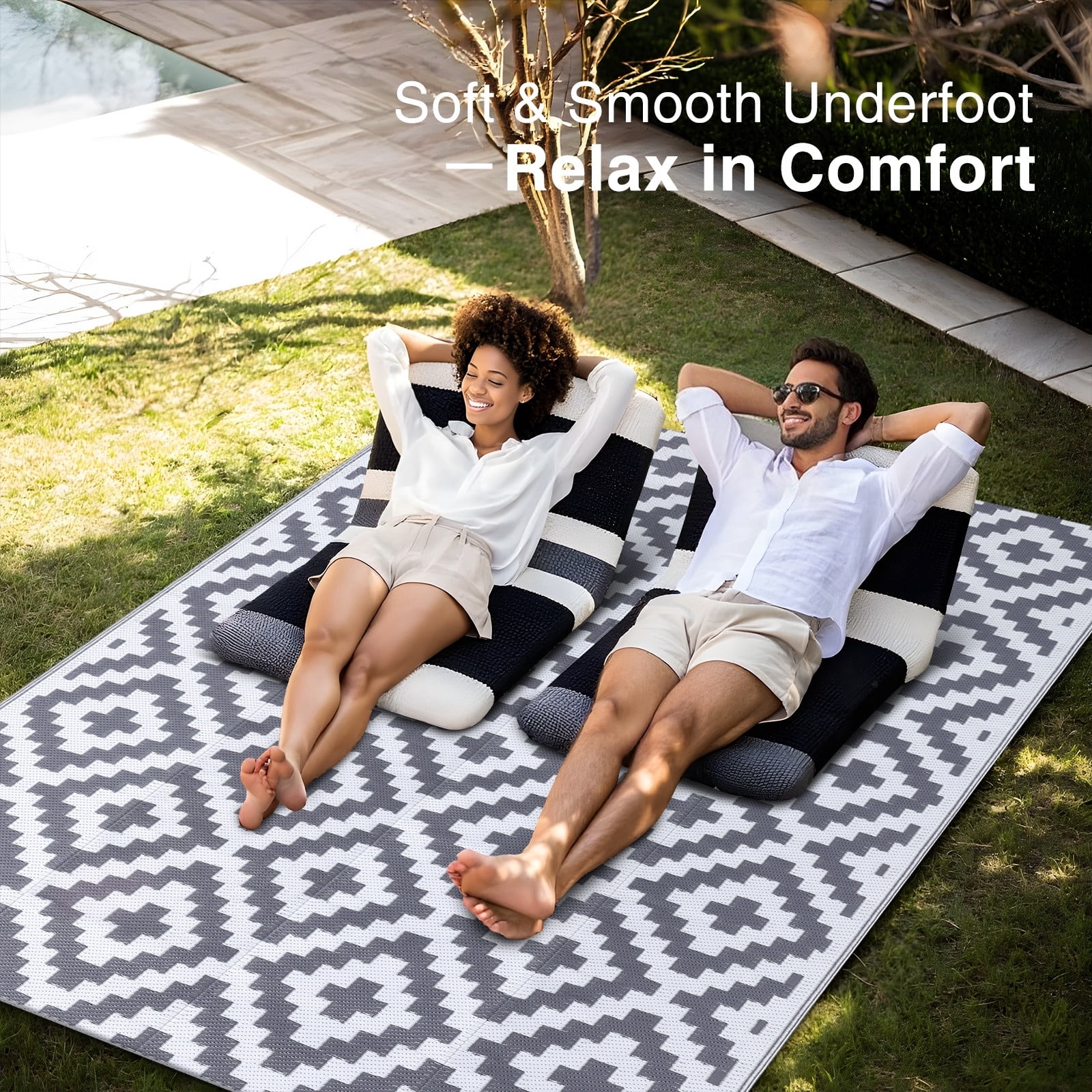 Smiry Outdoor Rug 6x9, Waterproof Reversible Plastic Outdoor Mat, Indoor Outdoor Rugs for Patio, RV, Deck, Porch, Grey & White