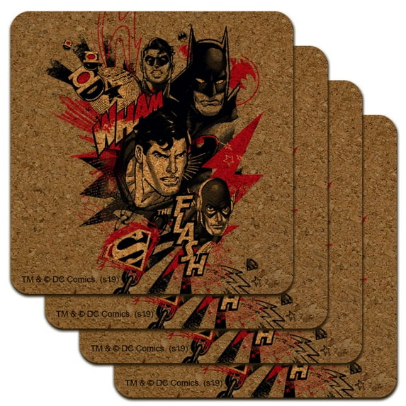 Justice League Character Heads Low Profile Novelty Cork Coaster Set