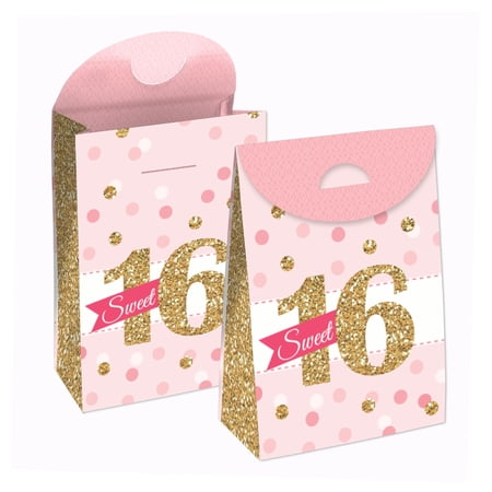 Big Dot of Happiness Sweet 16 – 16th Birthday Gift Favor Bags – Party Goodie Boxes – Set of 12