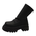 thumbnail image 1 of Pu Leather Ankle Chunky Heels Chunky Sole Boots Slip On Booties Shoes Back Zipper Design, 1 of 5