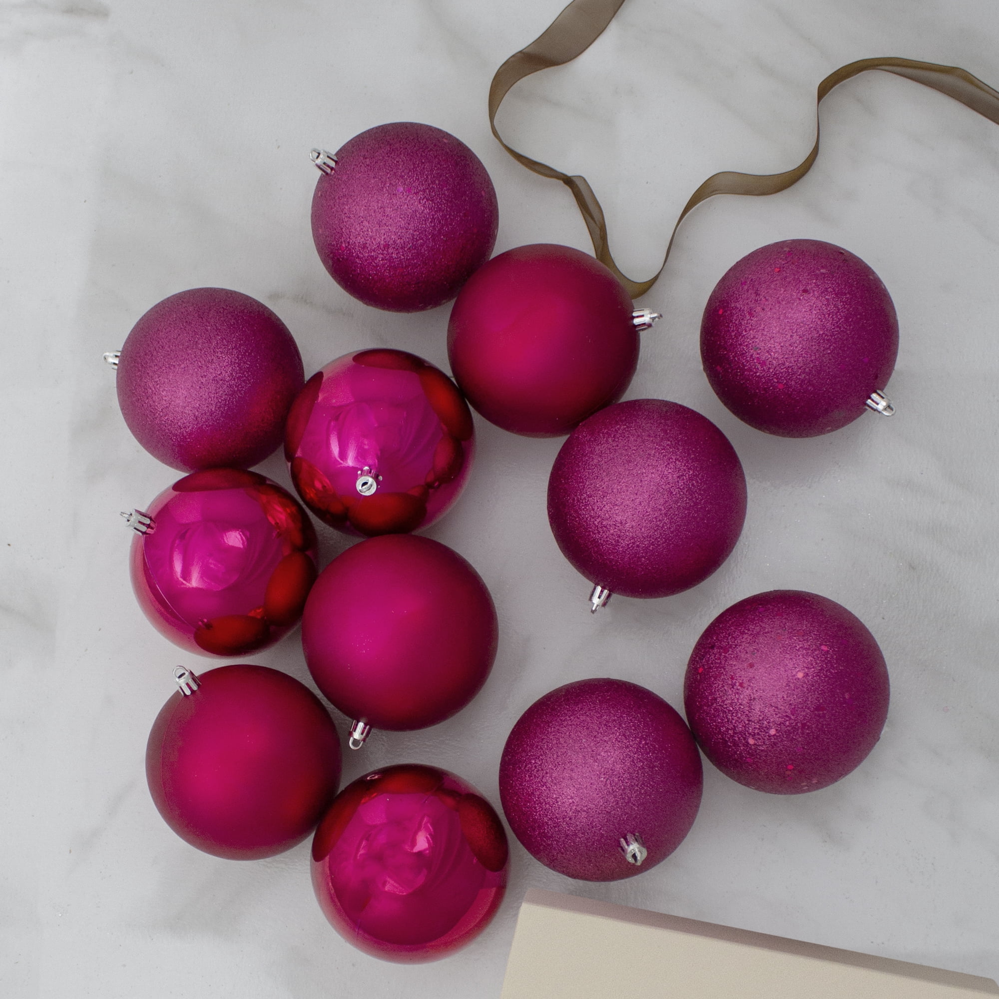12ct Magenta Pink 4-Finish Shatterproof Christmas Ball Ornaments 4" (100mm)
