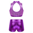 thumbnail image 2 of YiZYiF Girls Sequins Two Piece Ballet Dance Outfit Tank Crop Top with Shorts Dancewear Purple 10, 2 of 7