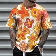 thumbnail image 2 of Men Summer Tops Active Top Pack Men Turtleneck Set Fashion Lady Workout Top Soft Shirt Knit Shirts T Fall Mens T Shirt Bulk Soft Causal Tops Men's Floral Print Casual Short Orange L, 2 of 4