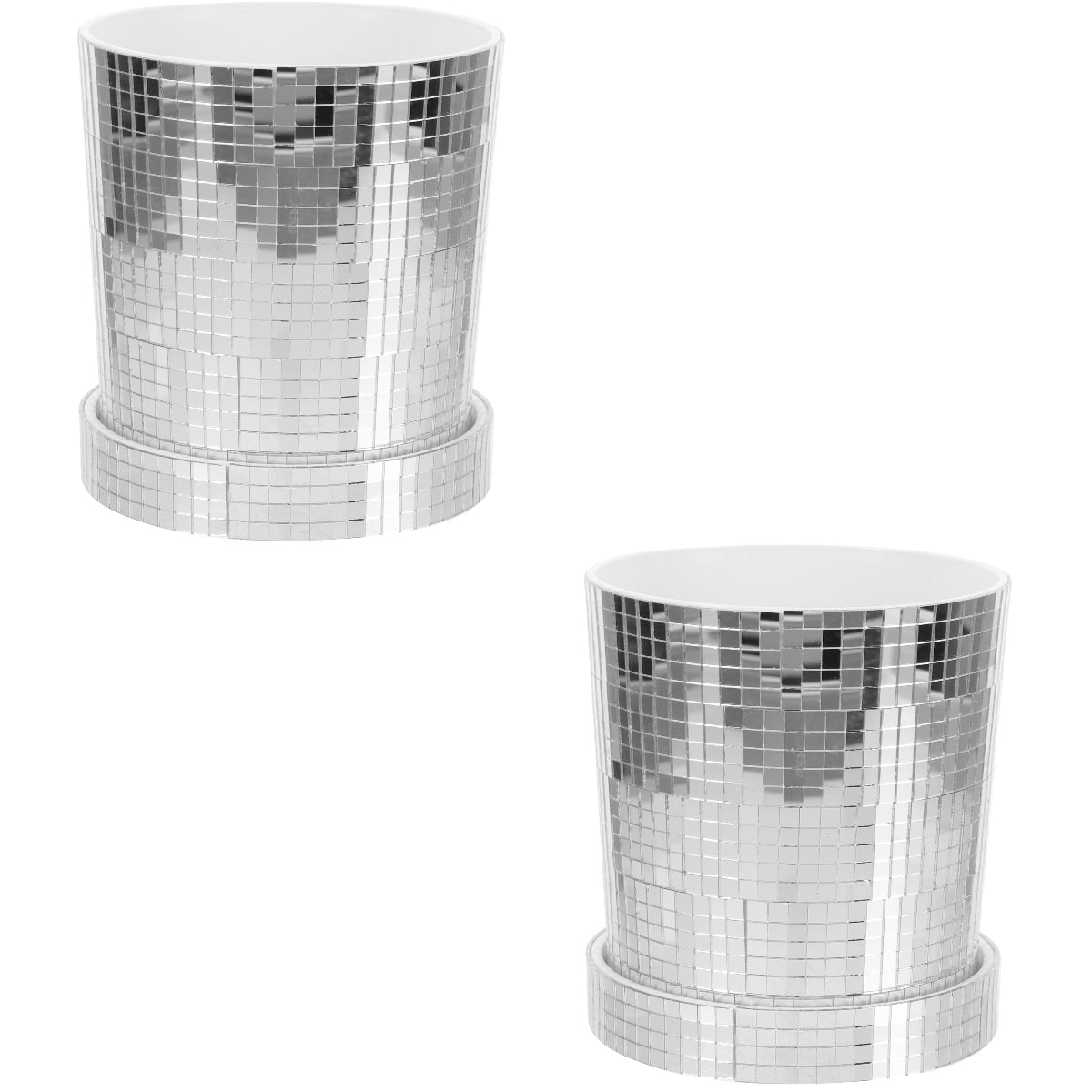 Set of 2 Plant Planting Pot Gardening Flowerpots Wall Vase Plants Mirror Planter Silver