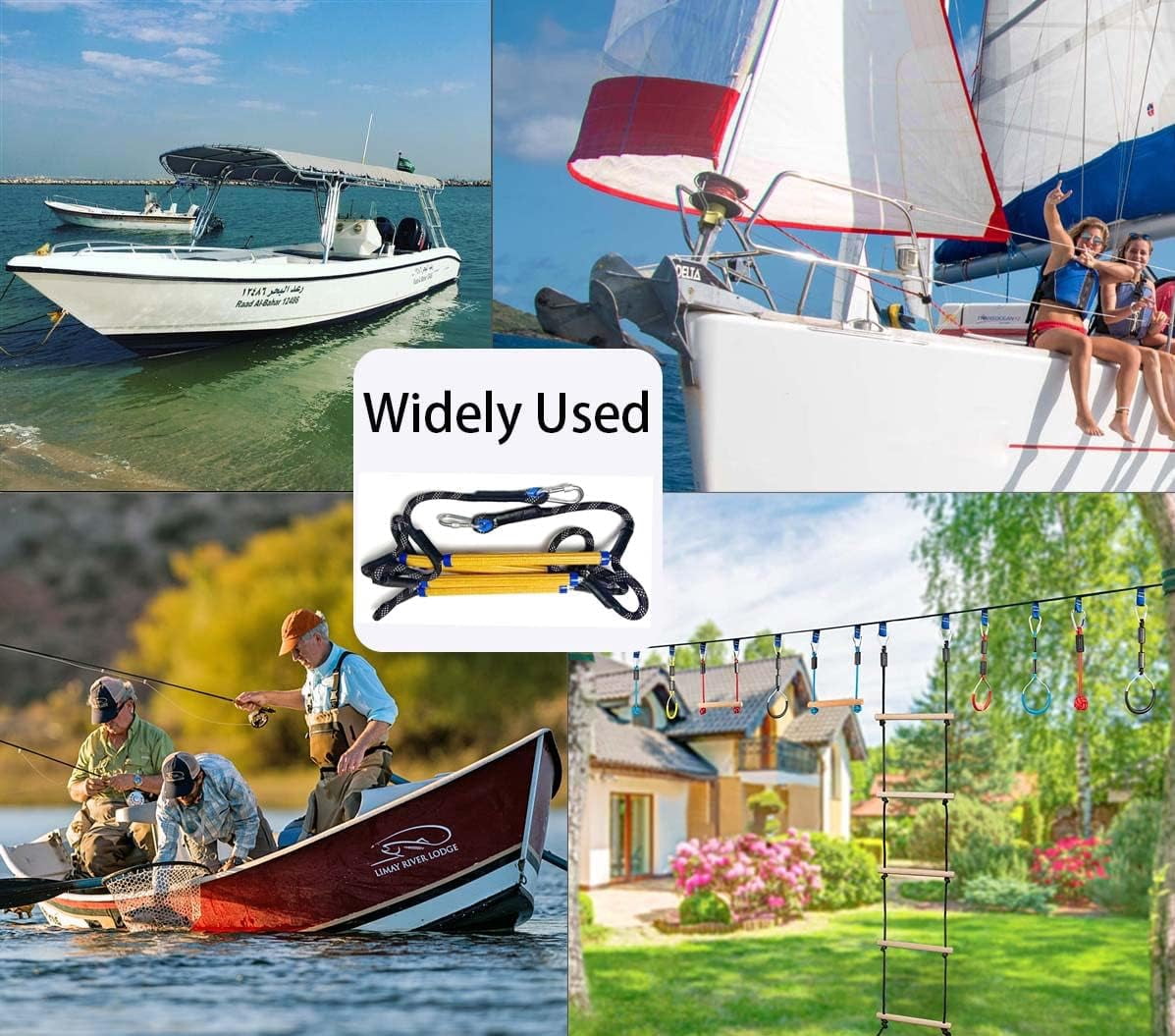 Boat Rope Ladder, 5 Step Heavy Duty 400Lbs Strength Rope Ladder for Inflatable Boat, Fishing Boat, Kayak, Motorboat, Canoeing,