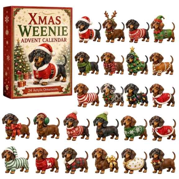AMARHH Pearl Dachshund 24 Day Advent Calendar, Acrylic Countdown Ornaments with Dachshund Theme, Festive Holiday Countdown Decor for Family Fun
