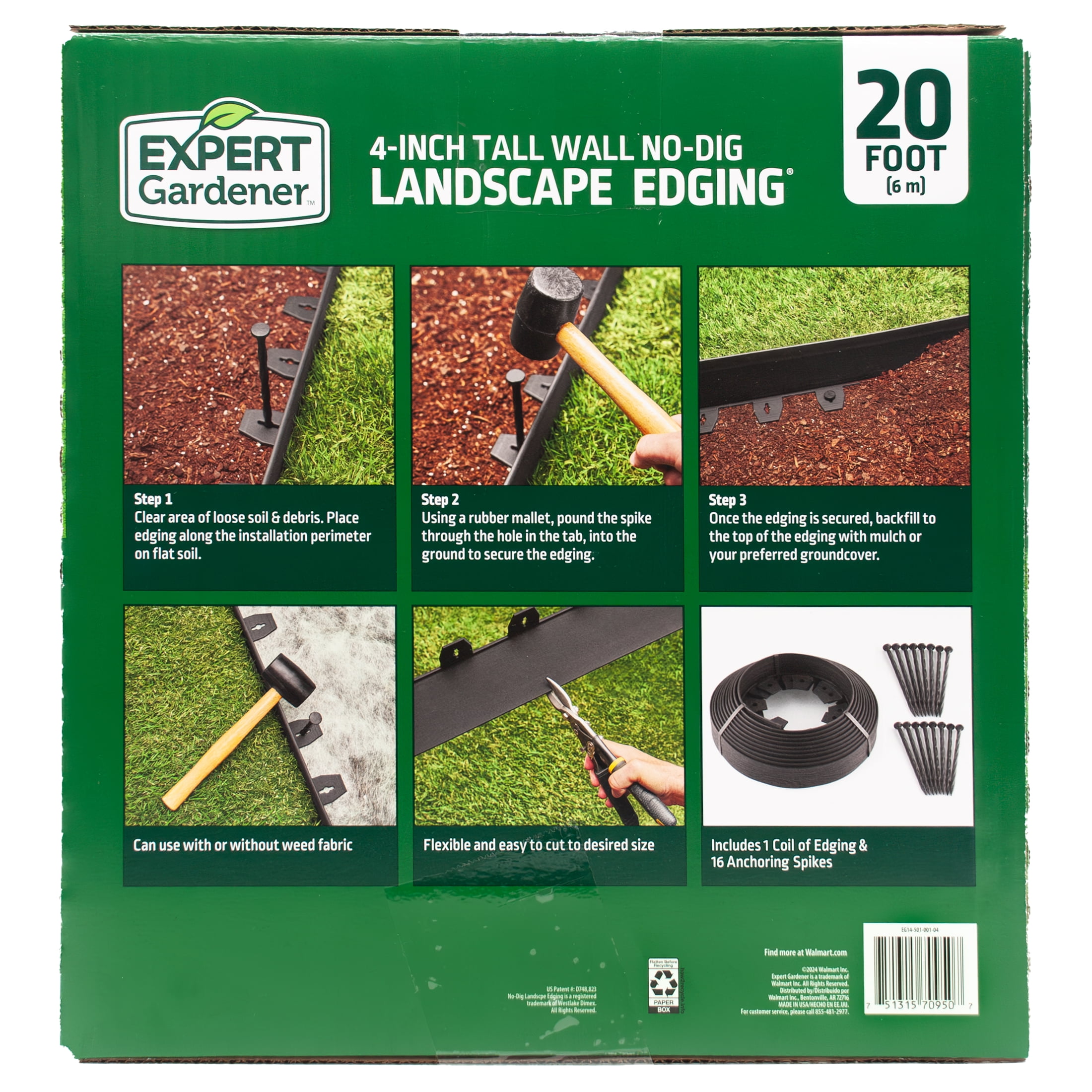 Expert Gardener 20-ft No-Dig Landscape Edging Kit, 4-in High Wall, Black Plastic
