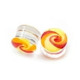 thumbnail image 2 of Pair of Ear Plugs Colorful Yellow and Orange abstract design Made of Glass Doubl, 2 of 3