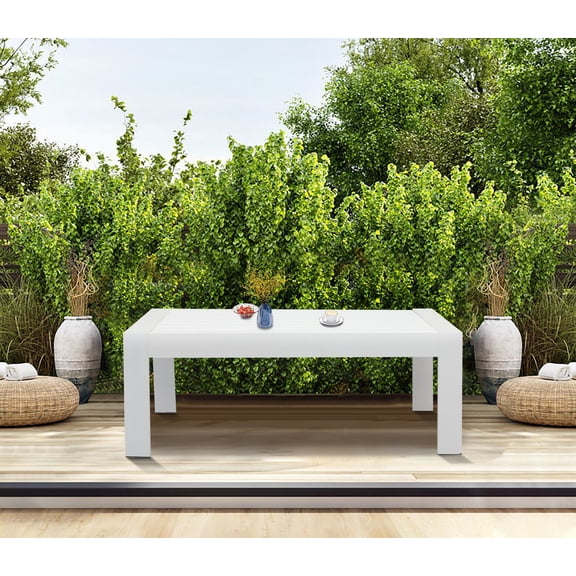 Superjoe Outside Patio Aluminum Coffee Table, Outdoor End Table with Aluminum Frame, Modern All-Weather Metal Rectangle Table Garden Furniture, White