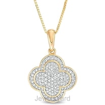 JewelsYard Created Round Cut White Diamond Real 925 Sterling Silver 14K Yellow Gold Plated Beautiful Clover Clover Pendant Necklace Gift for Women