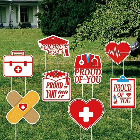 8PCS Nurse Yard Signs with Stakes Nurse Graduation Decorations Nurse Grad Party Outdoor Lawn Decor Graduation Party Supplies Signs for Yard Party Lawn Sign Decoration Supplies for DIY