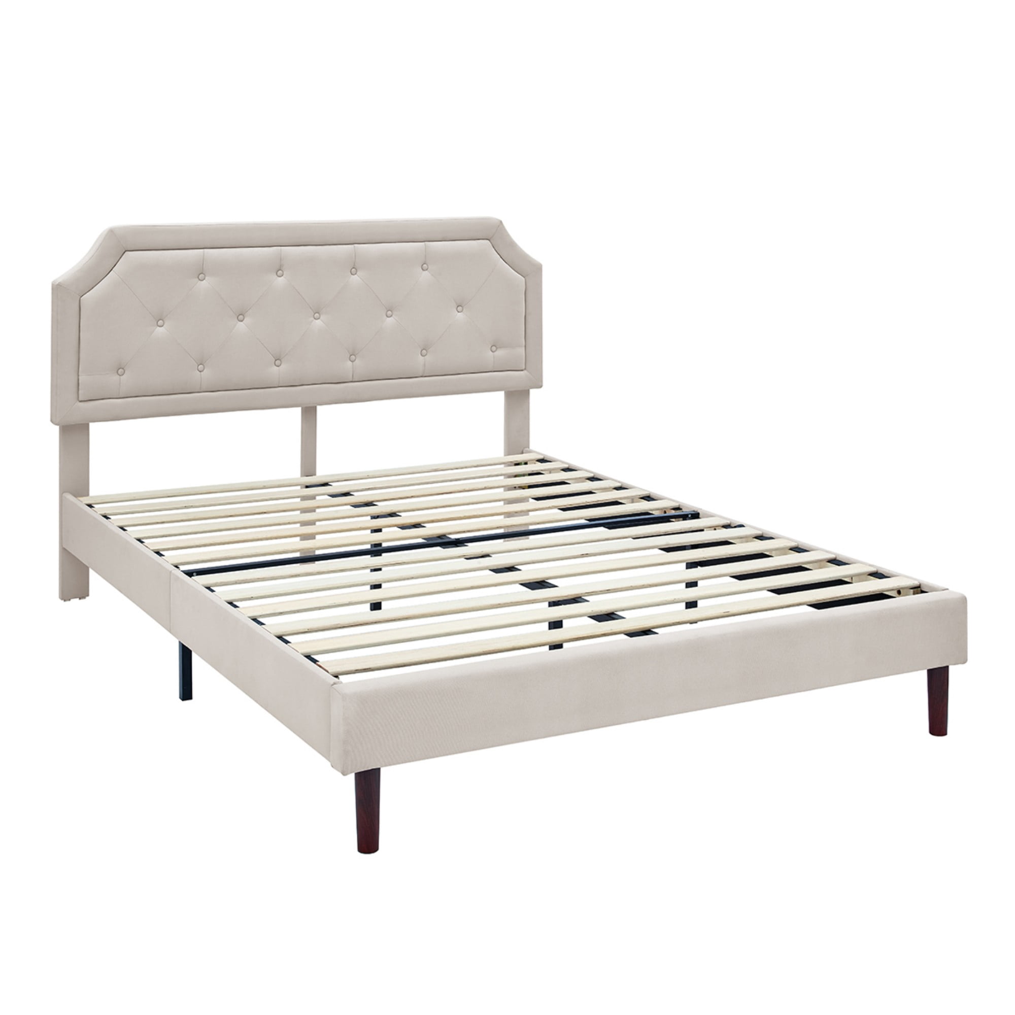 Gewnee Queen Size Platform Bed Frame with Upholstered Adjustable Headboard for 8-12 inch Mattress, Wood Slats, Center Support, No Box Spring Needed in Beige
