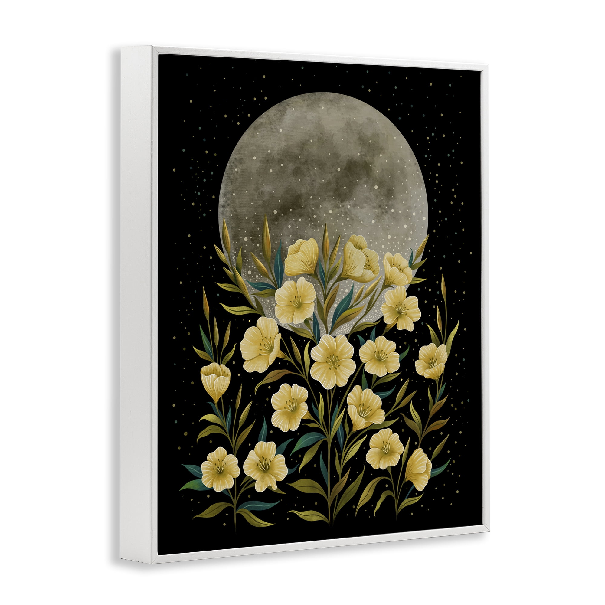 Stupell Industries Moon Greeting Yellow Flowers White Framed Giclee Art, design by Episodic Drawings