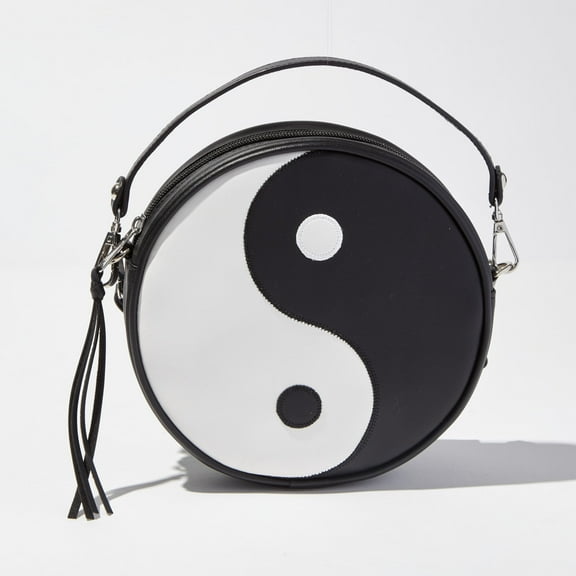 Claire's Tween Girls Black and White Ying Yang Zipper Crossbody Bag with Tassel