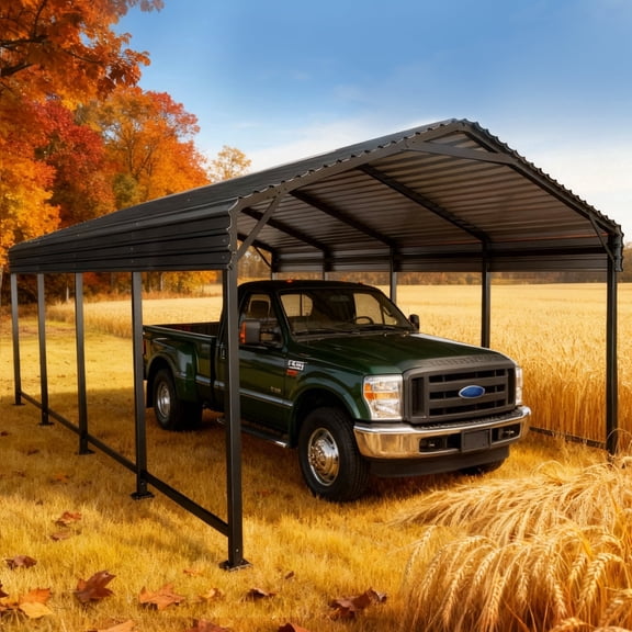 PABIMIA 12x20 FT Heavy-Duty Galvanized Steel Carport, Outdoor Metal Shelter for Cars, Trucks & Boats, Black