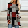 thumbnail image 3 of IROINID Deals Ladies Long Sleeve T Shirts Lounge Socket Geometry Printed Round-Neck Tops,Wine, 3 of 5