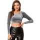 thumbnail image 1 of Top corto de terciopelo con hombros descubiertos y manga larga para mujer Gris XL, 1 of 6