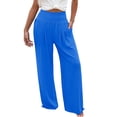 thumbnail image 2 of Women's Casual Pants High Waist Wide Leg Long Trousers with Pockets Elastic Waist Solid Color Loose Fit Casual Dress Slacks for Women, 2 of 5