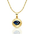 thumbnail image 1 of Ioka-14K Yellow Gold Blue Evil Eye Fluted Round Charm Pendant with 1.2mm Singapore Chain Necklace - 20", 1 of 6