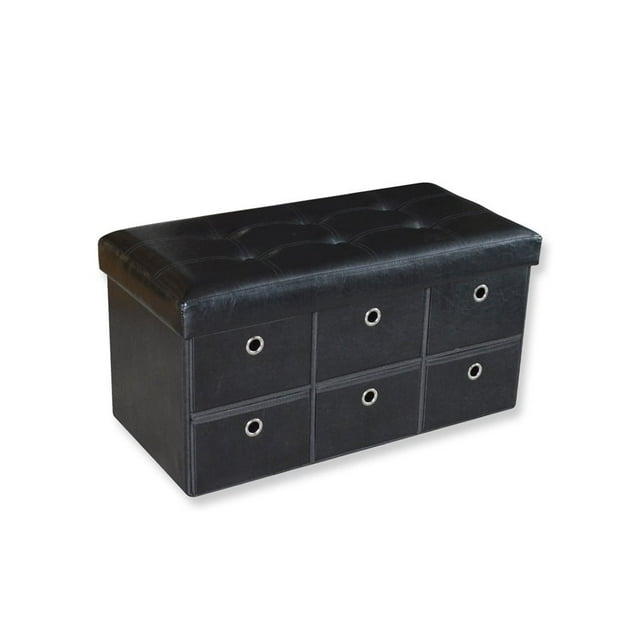 Jessar Repose-pieds - Pouf / Rangement, Rectangulaire avec Tiroirs, de la Collection Acadia, Noir