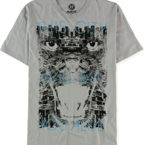 Hybrid Mens This City Will Eat You Alive Graphic T-Shirt, Grey, Large