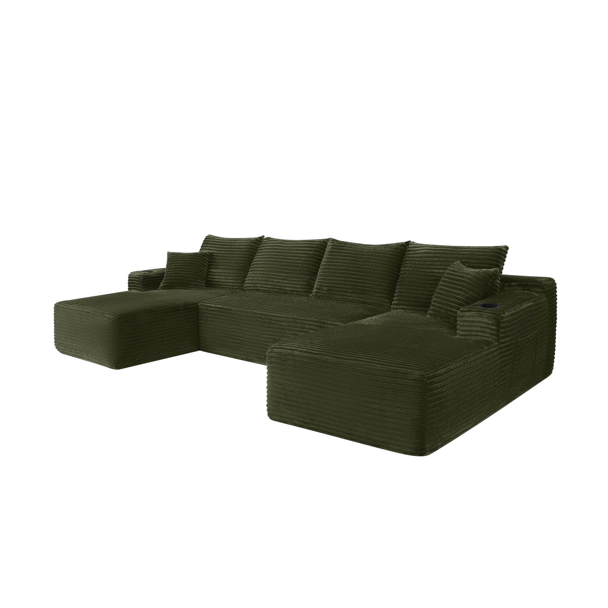 Modular U-Shaped Sectional Sofa with Chaise, 134'' Cloud Sofa with Cup Holders and Side Pockets, Upholstered Couch with Deep Seat for Living Room