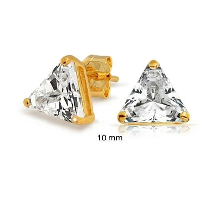 Gold Trillion Shape 5CT Triangle Shaped Cubic Zirconia Basket Set Trillion Cut CZ Stud Earrings 14K Gold Plated 925 Sterling Silver ()