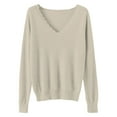 thumbnail image 4 of IMENGL Women's spring solid short lace v neck pullover, Beige M, Size M-2XL, 4 of 4