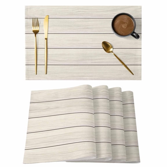 Beige Wood Grain Placemats Set of 12 Rustic Retro Wooden Plank Farmhouse Place Mats Indoor Wipeable Table Mats Washable Cloth Dining Table Placemats for Kitchen Holiday Party Home Decor 13x19 Inch
