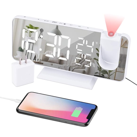 Despertador de proyección EVILTO para dormitorio con cargador USB