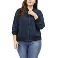 thumbnail image 3 of Agnes Orinda Women's Plus Size Contrast Trim Zipper Hip Length Bomber Jacket, 3 of 7