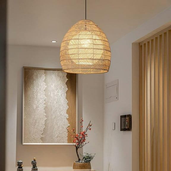 LittleGlovo Nursery Boho Natural Woven Wicker Rattan Chandelier Basket Light Fixture