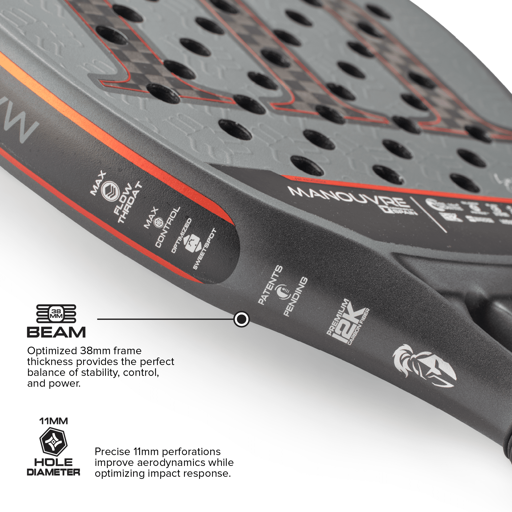 Mint Manouvre Limited Edition 12K Pro Balance Padel Racket, Dark Gray